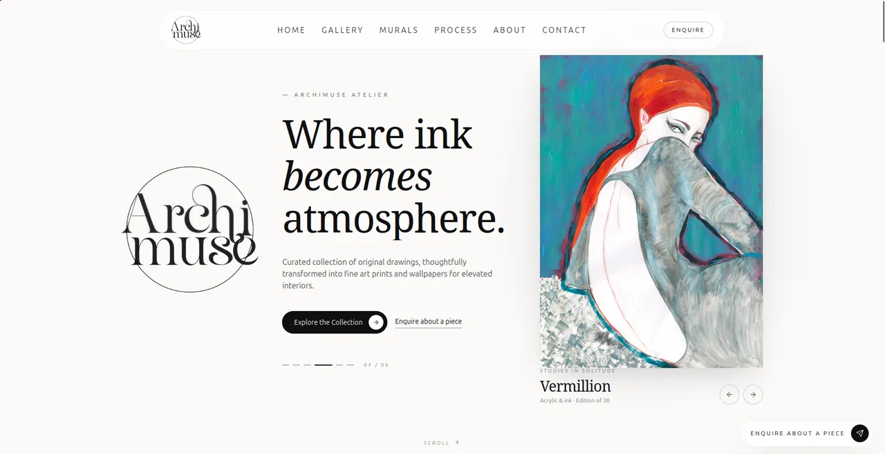 ArchiMuse Atelier: the opening screen, “Where ink becomes atmosphere”